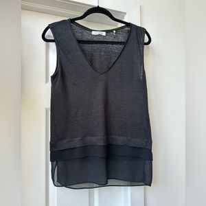 Sandro Sleeveless V-Neck Mixed Blouse Top